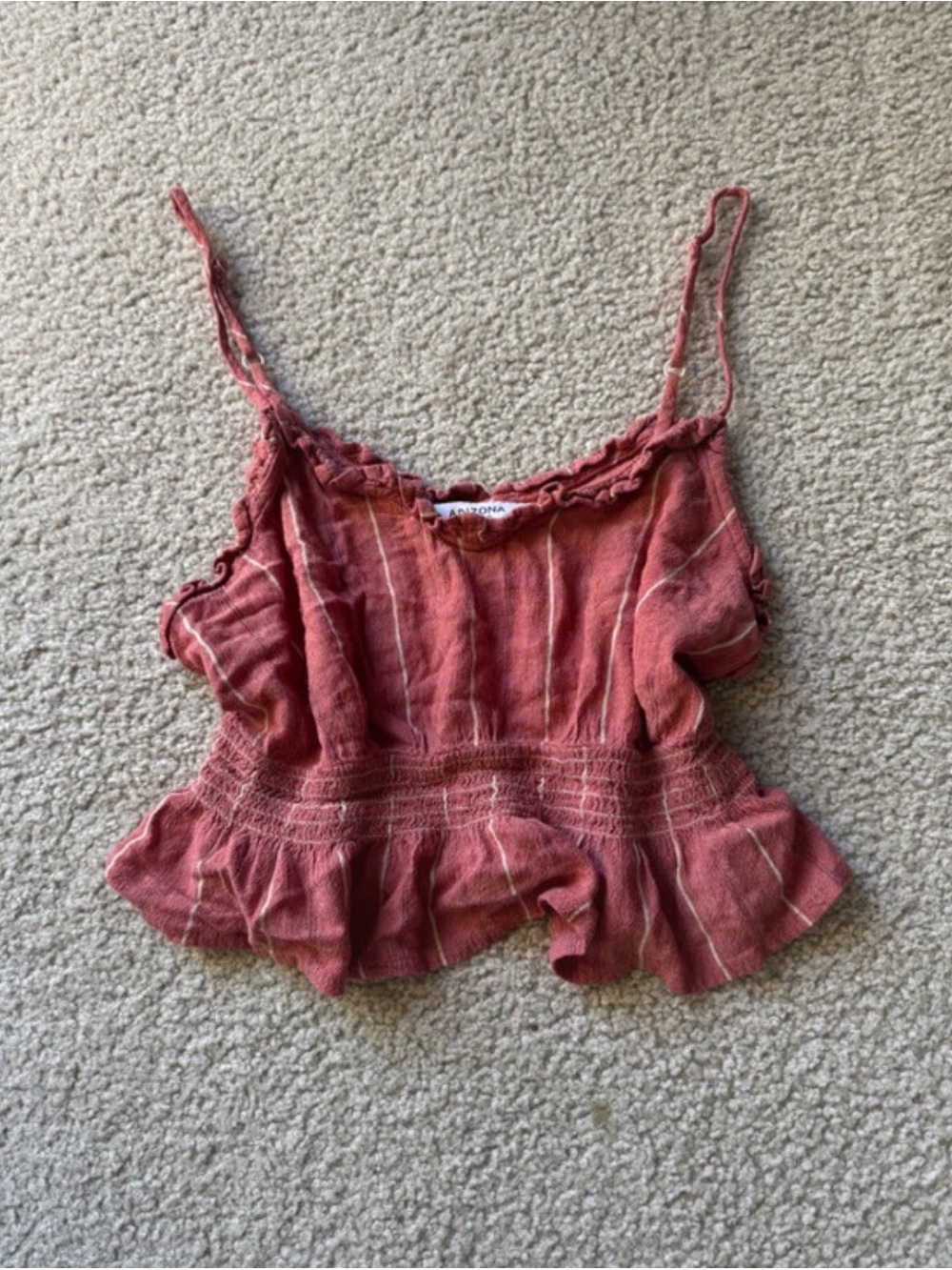 Arizona Jean Company Rust Red Striped Smocked Ruffle Tank